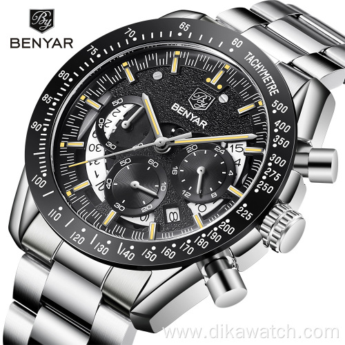 BENYAR Watch Luxury Brand Wristwatch Casual Fashion Men Quartz Watch Chronograph Luxury Military Leather Watch Relogio Masculino